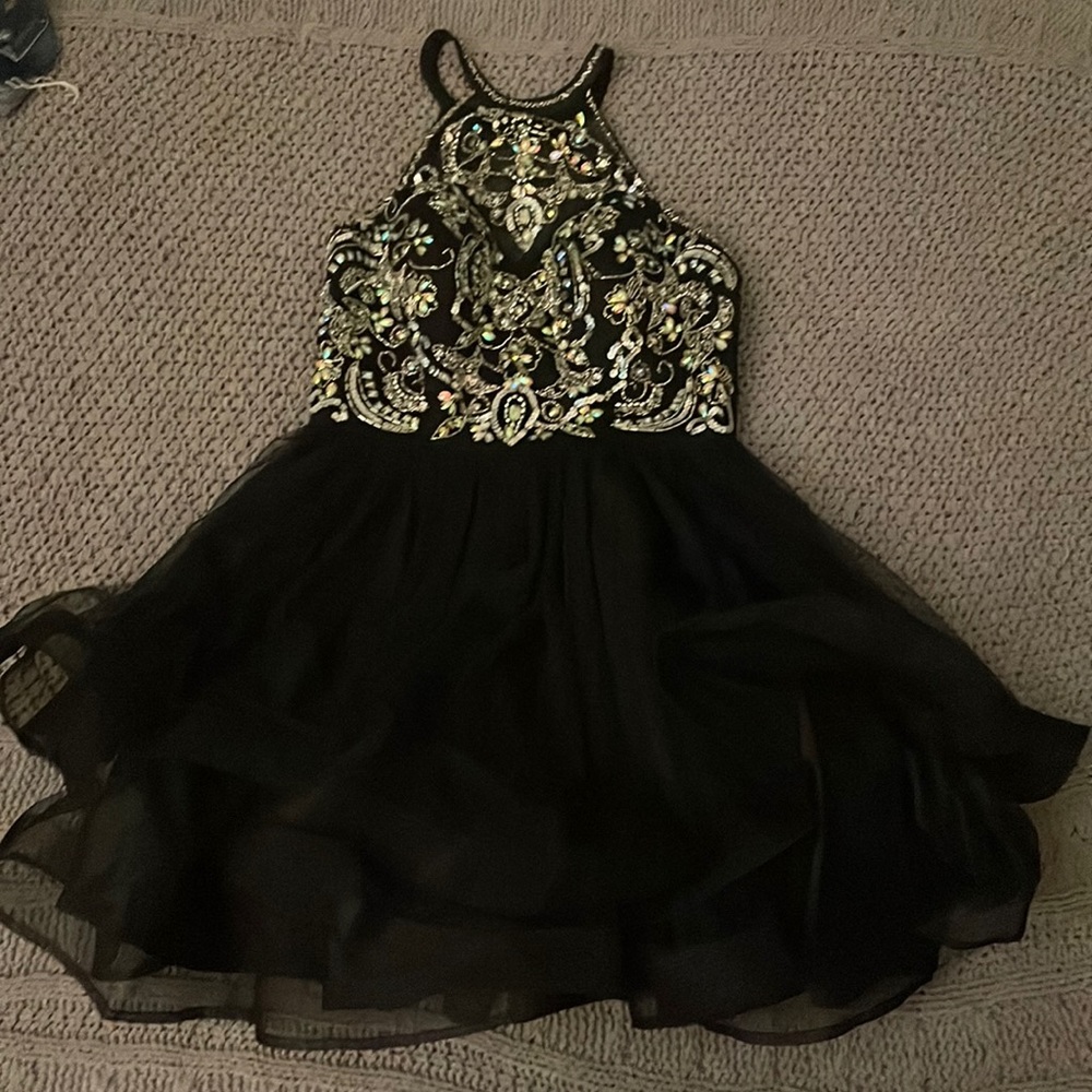 black, halter top, sparkly dance dress, size 7/8